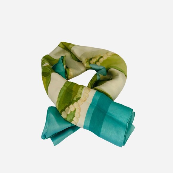 Enrico Coveri Flowers Ribbon & Pearls Square 100% Silk Scarf - Picture 4 of 6